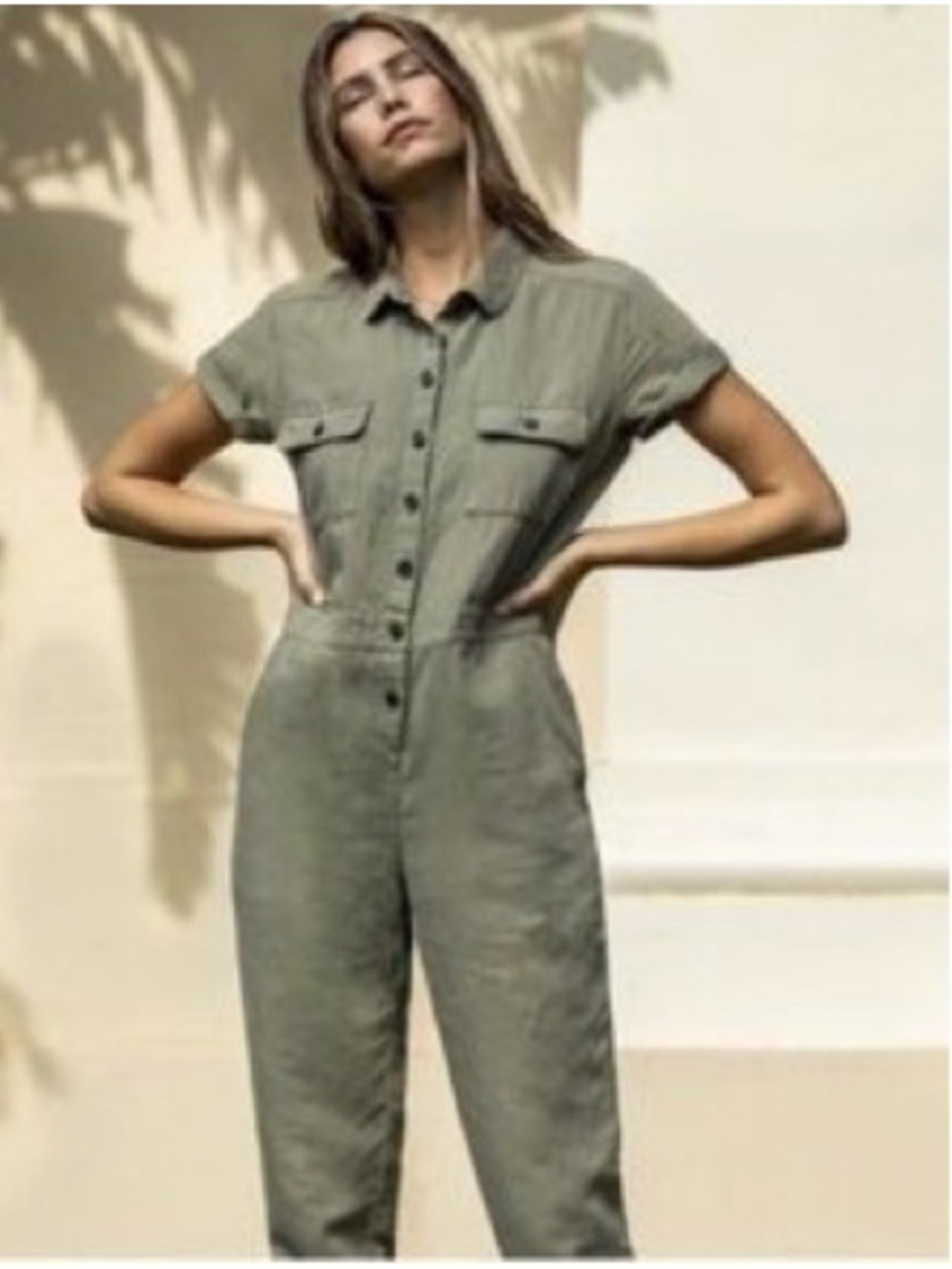 Outerknown Military-Style Button Front Jumpsuit in Olive